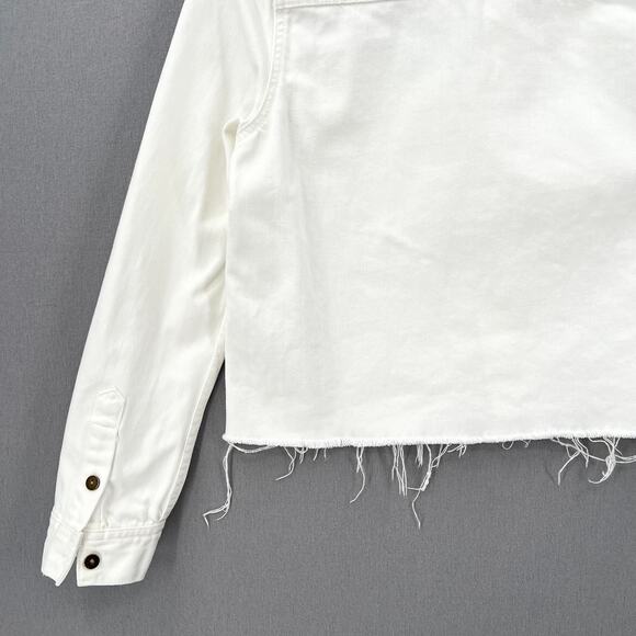 PISTOLA Denim Cut Off Crop Shirt Jacket Womens XS White Distressed Button Front - Picture 9 of 15